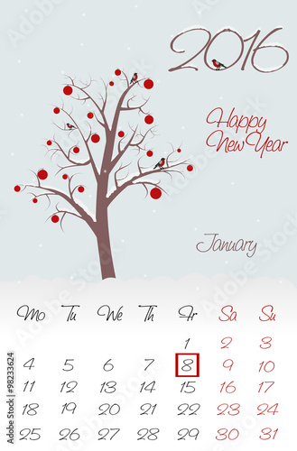Novosibirsk, Russia - December 5, 2015: Calendar for 2016. Flat style. The vector image.
