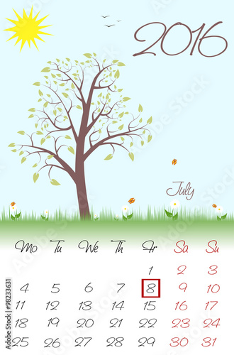 Novosibirsk, Russia - December 5, 2015: Calendar for 2016. Flat style. The vector image.