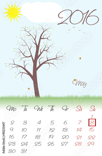 Novosibirsk, Russia - December 5, 2015: Calendar for 2016. Flat style. The vector image.