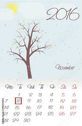 Novosibirsk, Russia - December 5, 2015: Calendar for 2016. Flat style. The vector image.