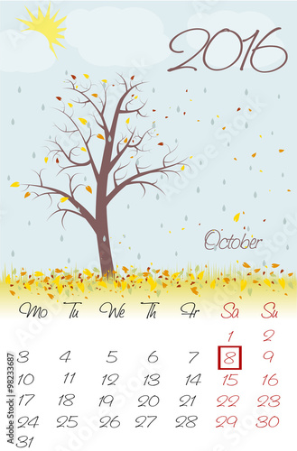 Novosibirsk, Russia - December 5, 2015: Calendar for 2016. Flat style. The vector image.