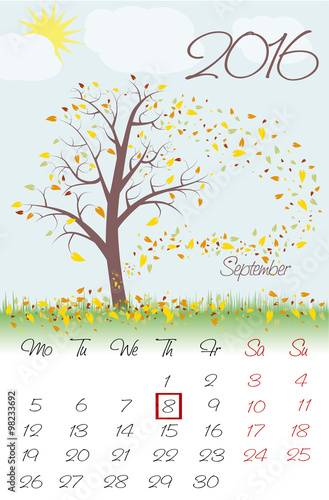 Novosibirsk, Russia - December 5, 2015: Calendar for 2016. Flat style. The vector image.