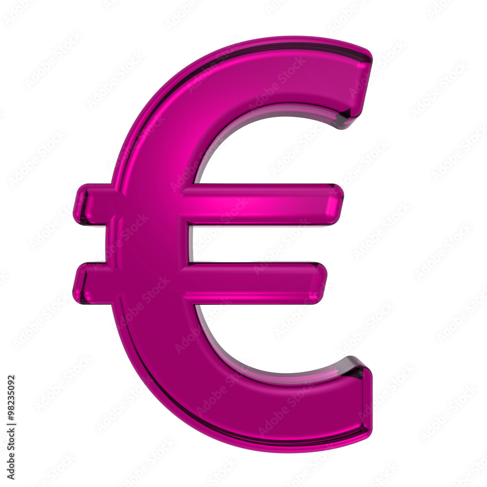 Fototapeta premium Euro sign from pink alphabet set, isolated on white. Computer generated 3D photo rendering.