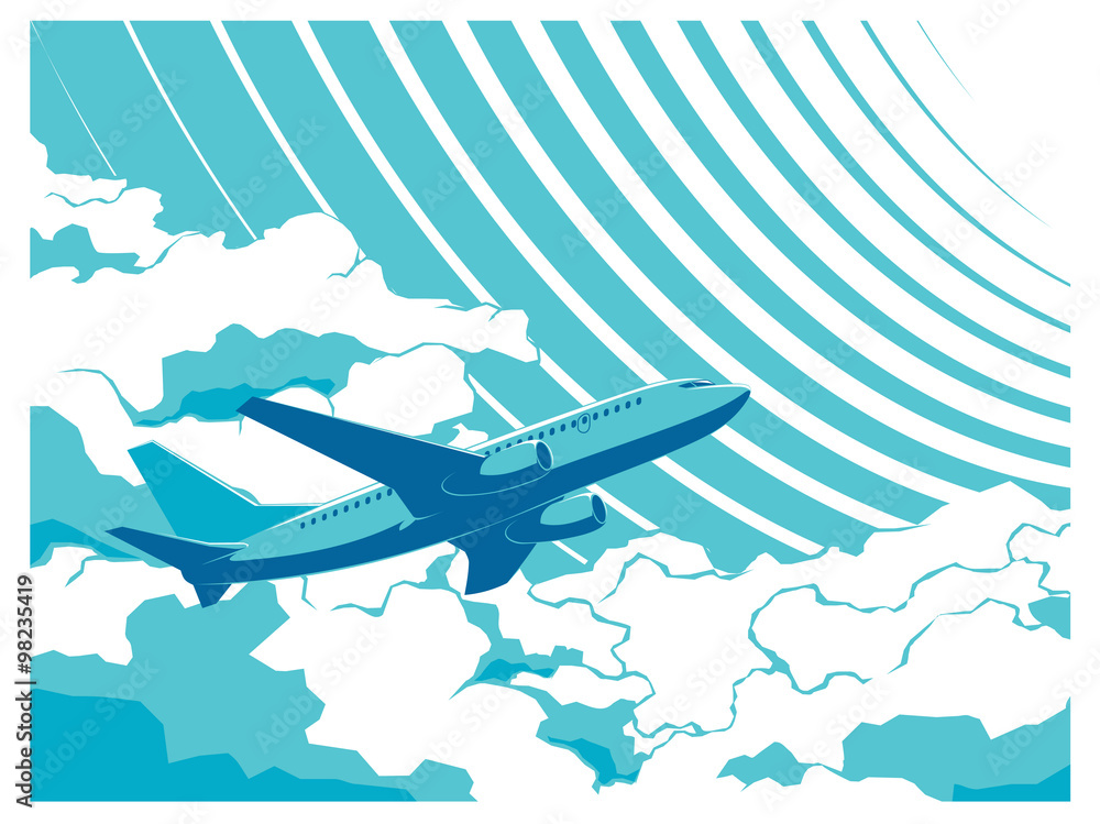 Vector passenger plane in sky