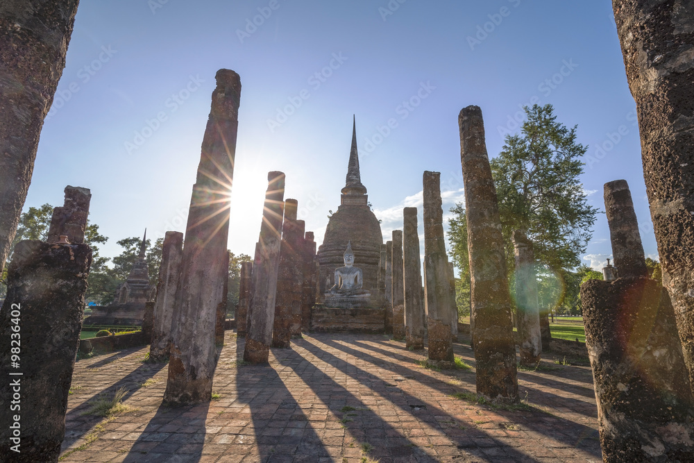 Ancient buddhist temple ruins in Sukhothai historical park