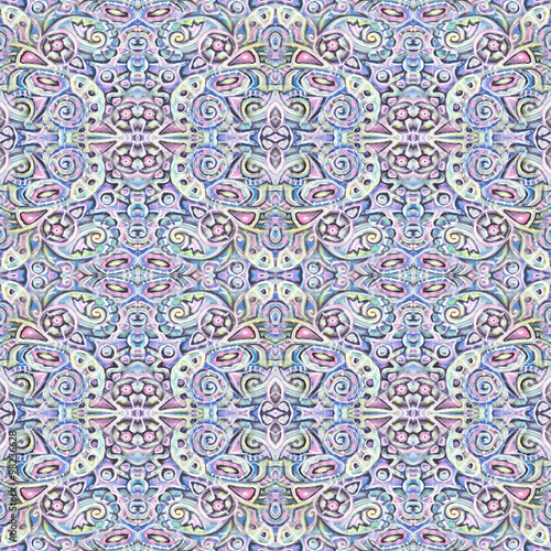Seamless pattern. Abstract painting. Canvas. Psychedelic ornate pattern. Oriental ornamental.