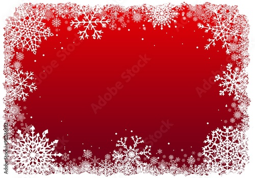 Christmas frame with snowflakes over red background