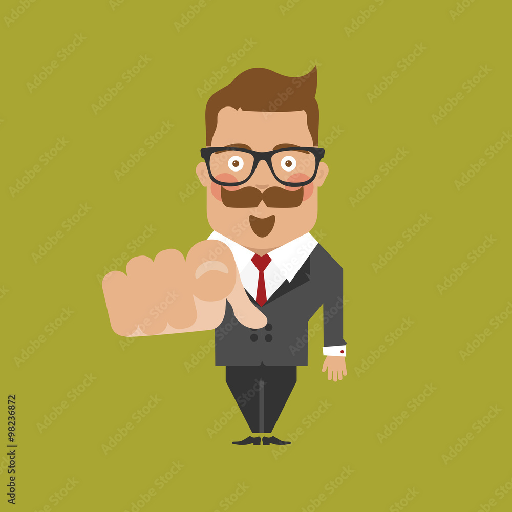 Man business character in jacket gesture and show hand on you. Man searching and pointing with finger. Recruitment.