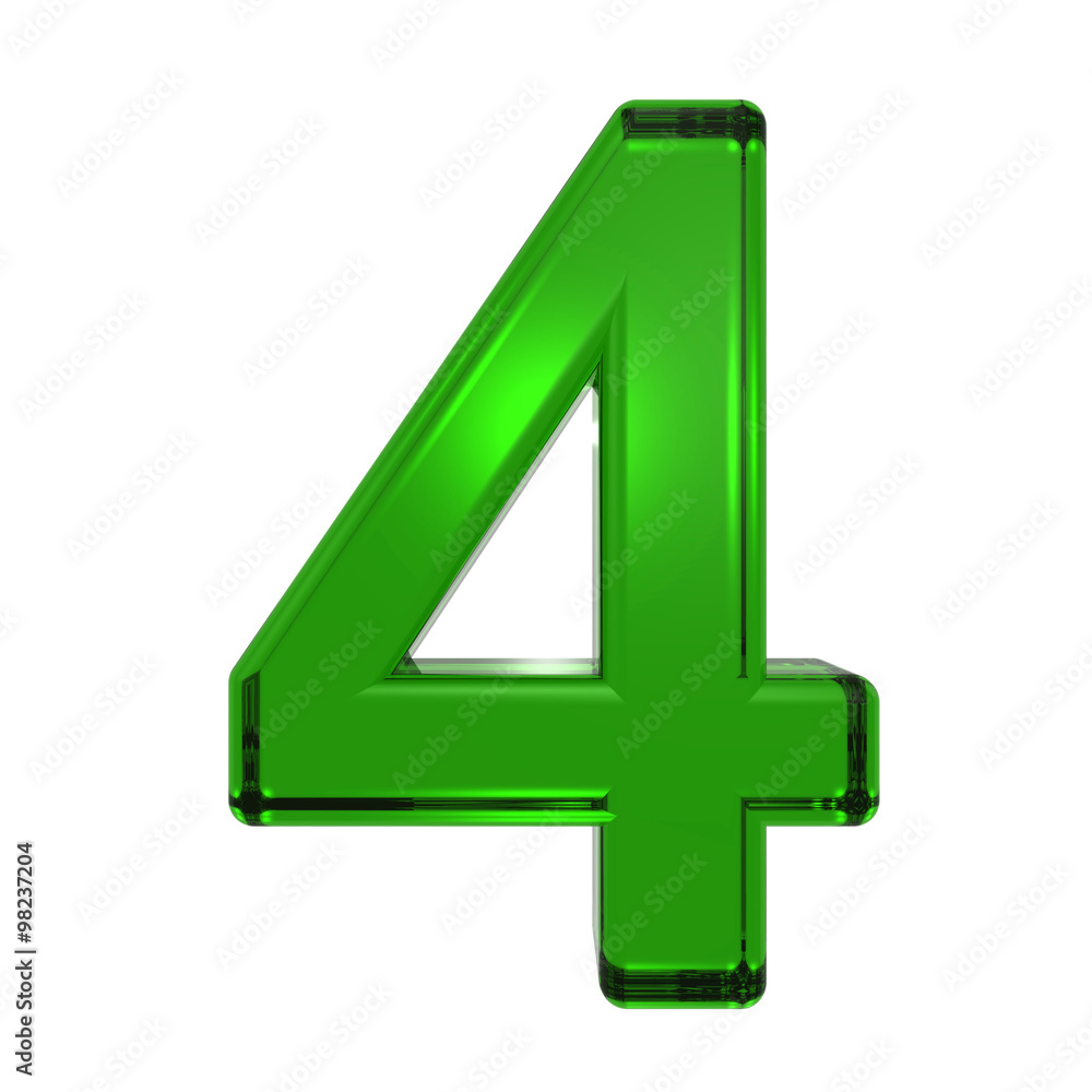 Obraz premium One digit from emerald alphabet set, isolated on white. Computer generated 3D photo rendering.