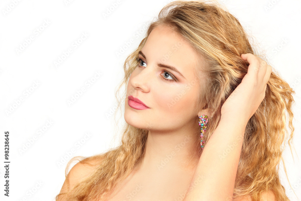 horizontal portrait of the girl on a white background horizontal portrait of the girl on a white background