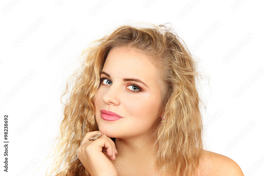 horizontal portrait of the girl on a white background horizontal portrait of the girl on a white background
