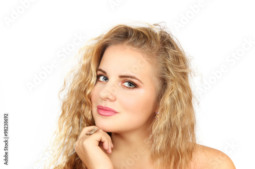 horizontal portrait of the girl on a white background