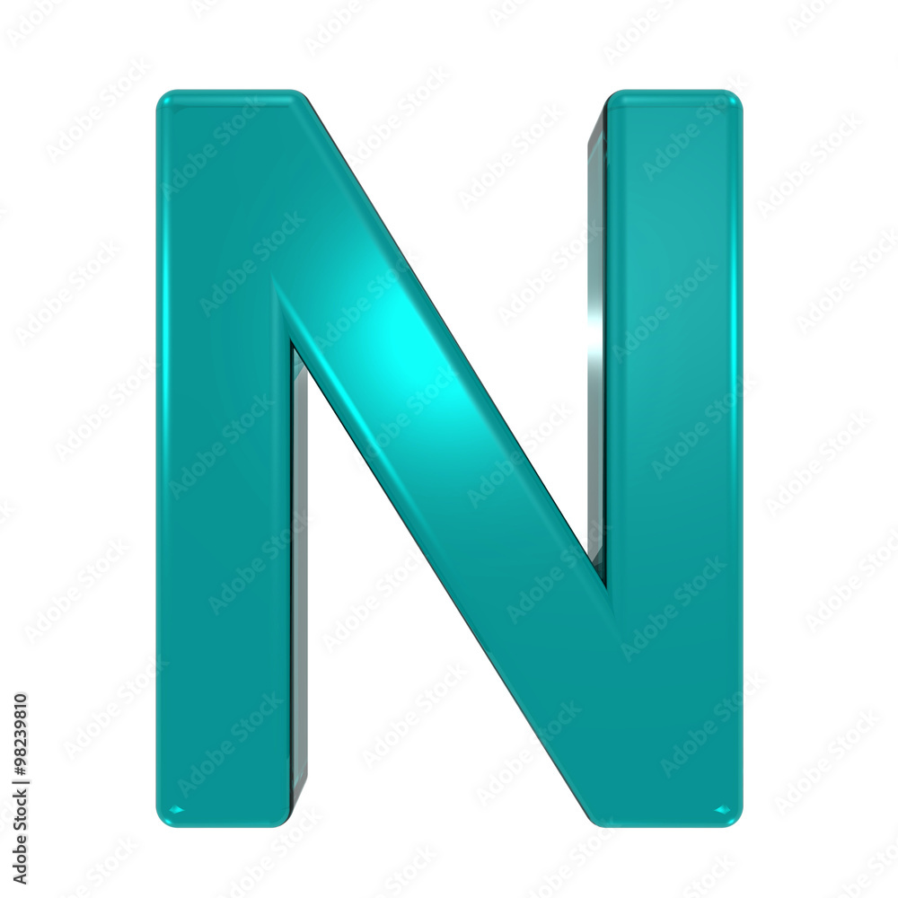 One letter from turquoise alphabet set, isolated on white. Computer generated 3D photo rendering. One letter from turquoise alphabet set, isolated on white. Computer generated 3D photo rendering.