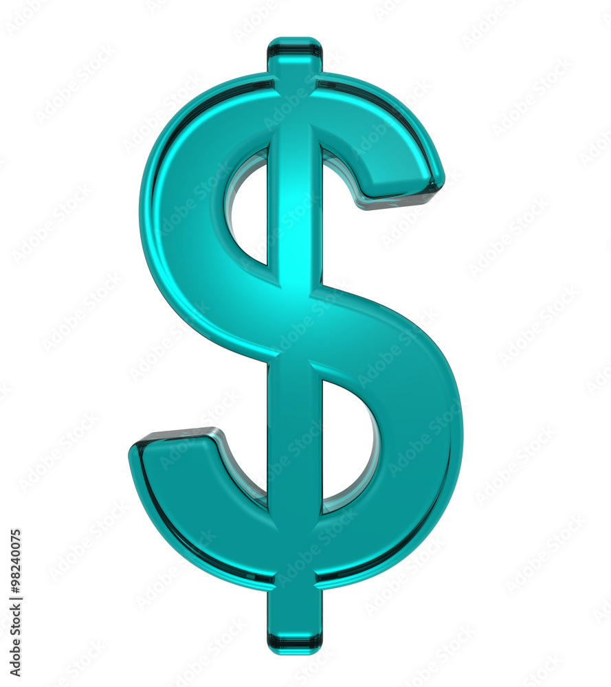Dollar sign from turquoise alphabet set, isolated on white. Computer generated 3D photo rendering. Dollar sign from turquoise alphabet set, isolated on white. Computer generated 3D photo rendering.