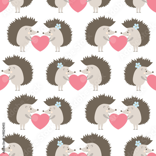 vector seamless pattern with hedgehogs in love