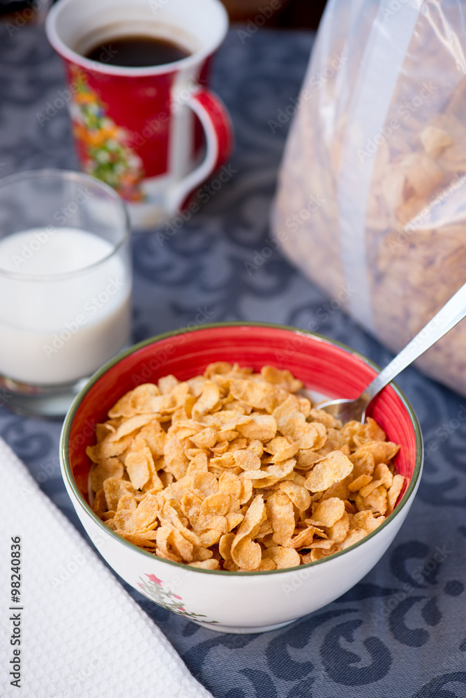 breakfast golden cornflakes cereal in the bowl breakfast golden cornflakes cereal in the bowl