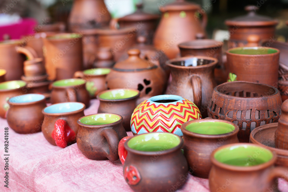 Ceramic tableware is handmade on the counter Ceramic tableware is handmade on the counter