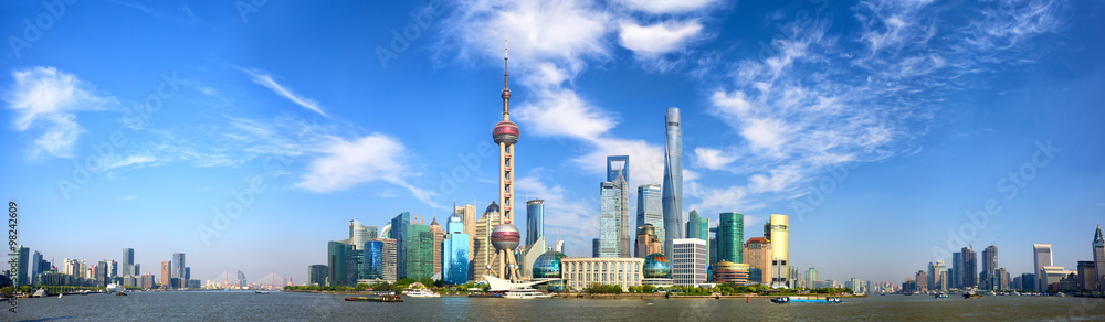 Naklejka premium Szanghaj Pudong panorama, Chiny