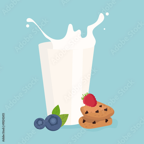 milk splash in the glass,raspberry,blueberry and cookie vector i