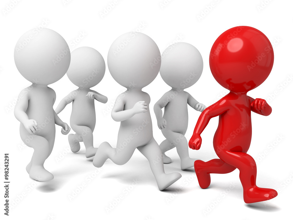 The 3d guy runs with other people The 3d guy runs with other people