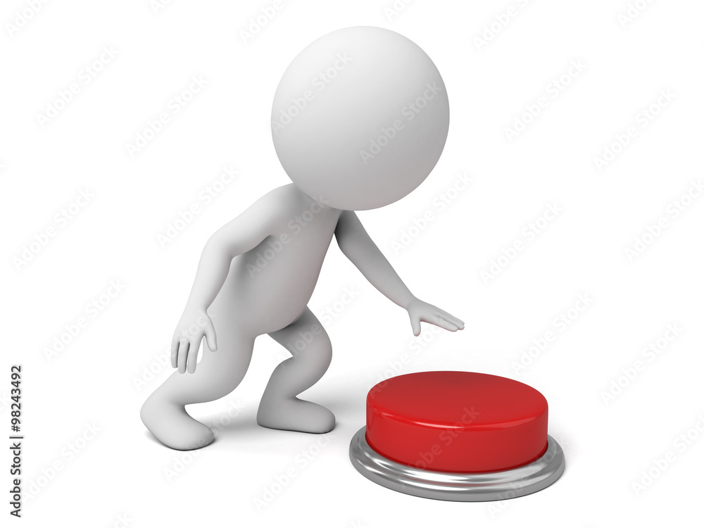 The 3d guy and a red button The 3d guy and a red button