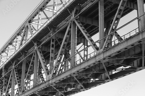 Old steel truss bridge construction fragment