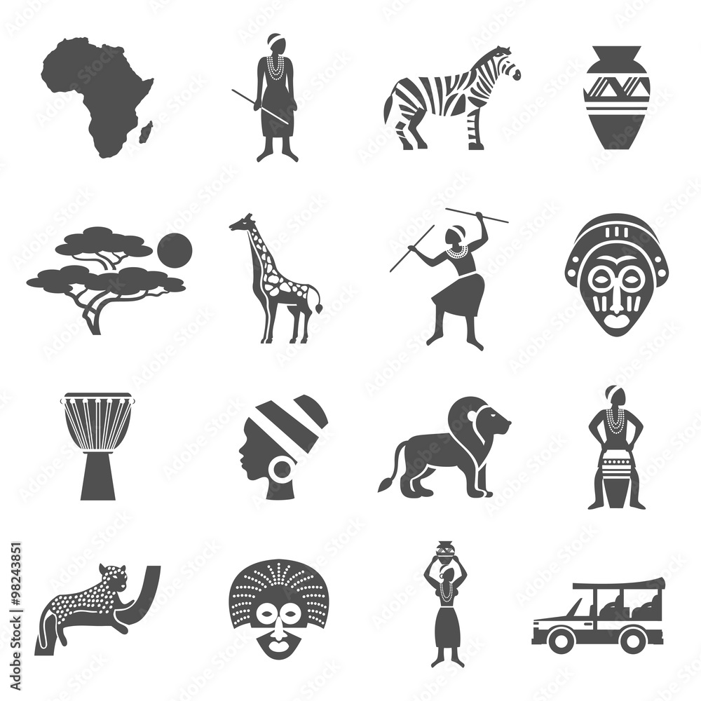 Obraz premium Africa Black White Icons Set