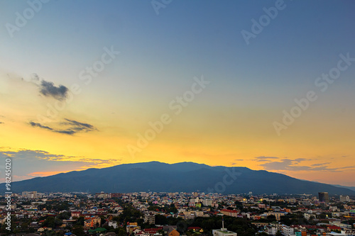 City and mountain in evening, Chiang mai, Thailand and Doi Suthep