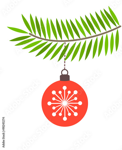 Red bauble on fir branch vector