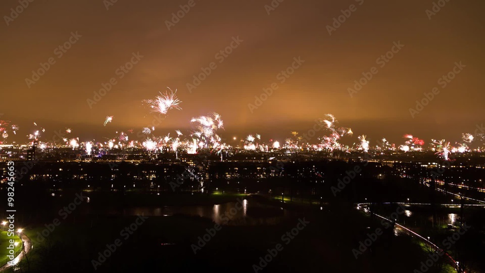 Beautiful Full HD Time lapse of fireworks over Amsterdam at New Year in the Netherlands Beautiful Full HD Time lapse of fireworks over Amsterdam at New Year in the Netherlands