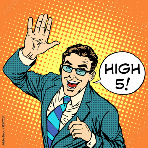 High five joyful businessman