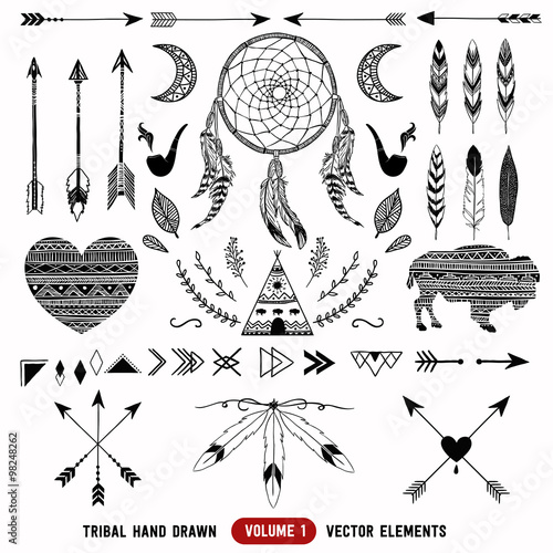 Hand drawn vector tribal elements. Aztec logos and badges.