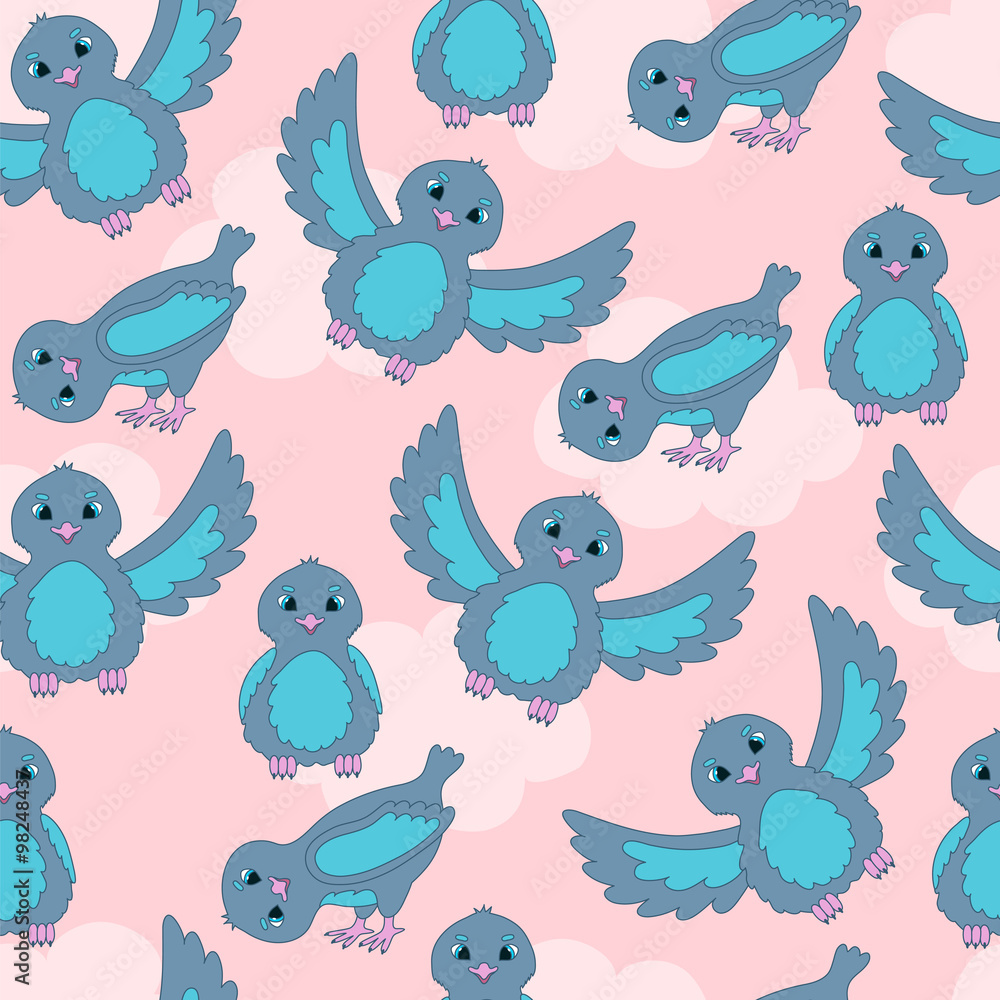 Funny cartoon birds. Seamless background. Funny cartoon birds. Seamless background.