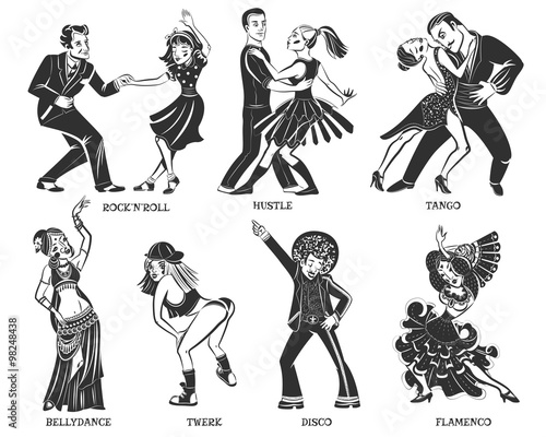 Popular Native Dance Black Icons Set