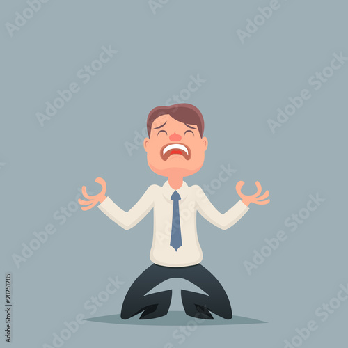 Vintage Businessman Despair Suffer Grief Character Icon on Stylish Background Retro Cartoon Design Vector Illustration