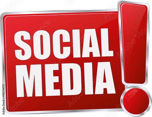 modern red social media vector sign in red with metallic border and a exclamation mark