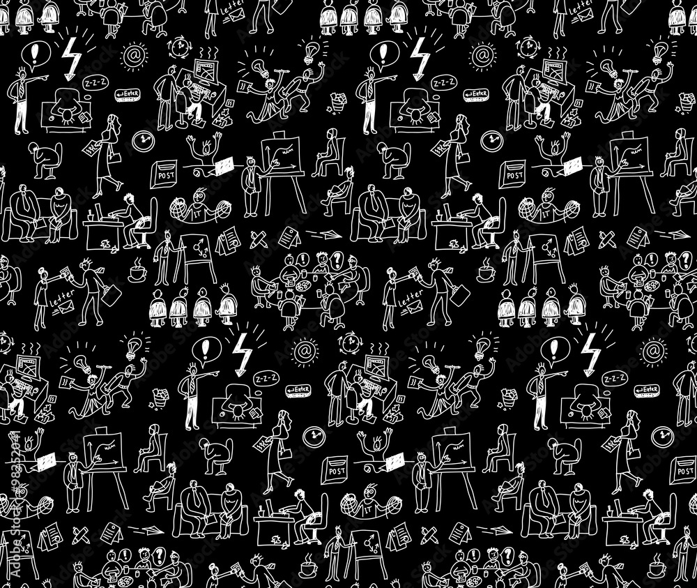 Office life black and white seamless pattern business people. 