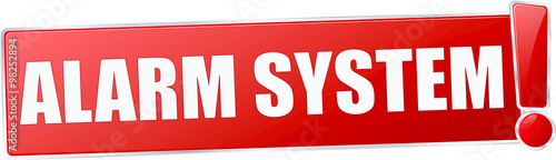 modern red alarm system vector sign in red with metallic border and a exclamation mark