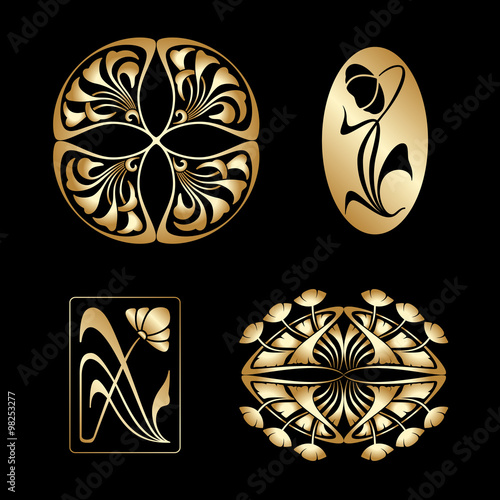 Vector set of art nouveau decorative elements.