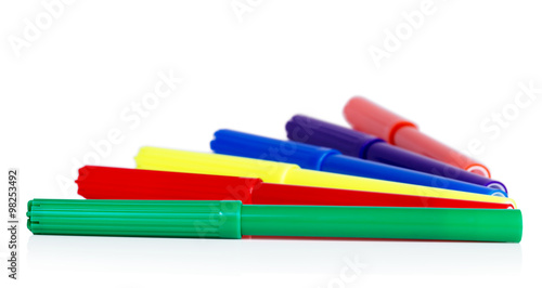 Felt pens on white background