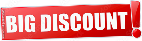 modern red big discount vector sign in red with metallic border and a exclamation mark