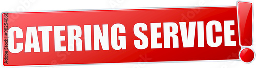 modern red catering service vector sign in red with metallic border and a exclamation mark