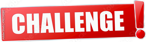 modern red challenge vector sign in red with metallic border and a exclamation mark