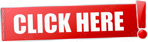 modern red click here vector sign in red with metallic border and a exclamation mark