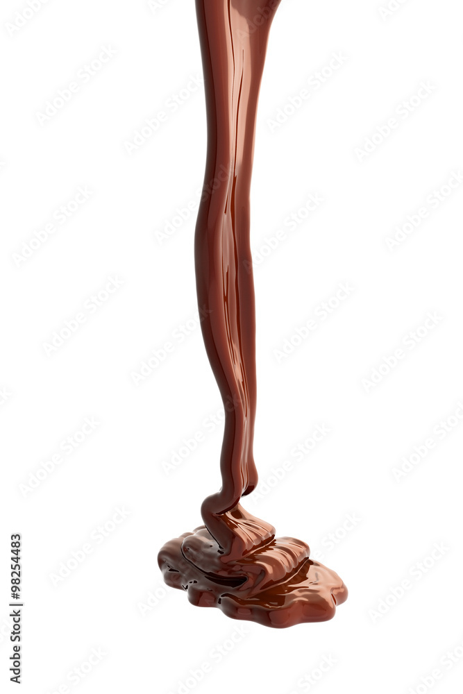 Chocolate flow isolated on white background close up Chocolate flow isolated on white background close up