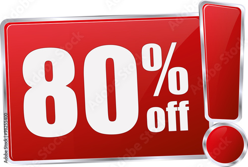modern red 80% discount vector sign in red with metallic border and a exclamation mark