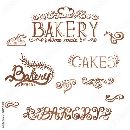 Collection of handwritten vintage retro bakery logo labels. Vect