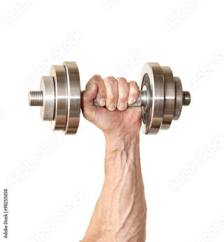 Most dumbbell on a white background in hand