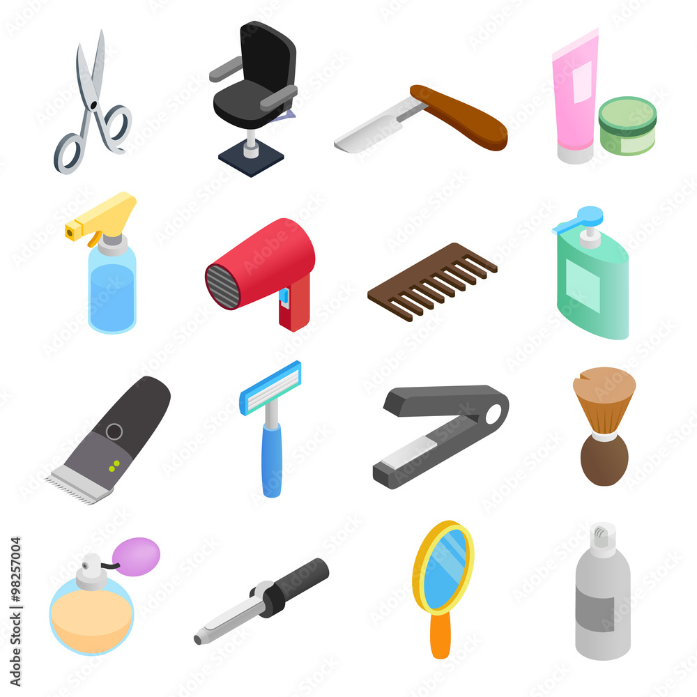 Barber shop isometric 3d icons Barber shop isometric 3d icons