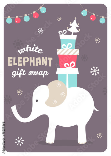 Fototapeta White Elephant Gift Exchange Illustration